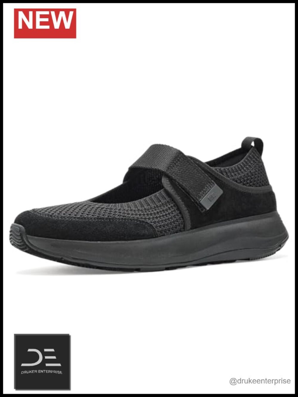 Knit/Suede Cushioned Mary Jane Sneakers with Adjustable Strap